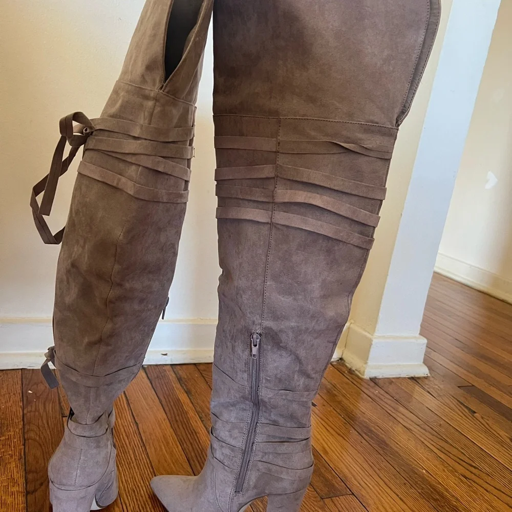 Shoe Dazzle Taupe Over the Knee Boots - Picture 7 of 9